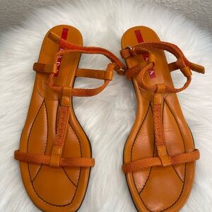 Prada Orange T-Strap Sandals